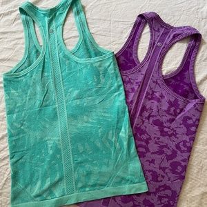 Lot of 2 Lululemon Size 6 Swiftly Tech Racerback Tanks Heathered Bali Breeze